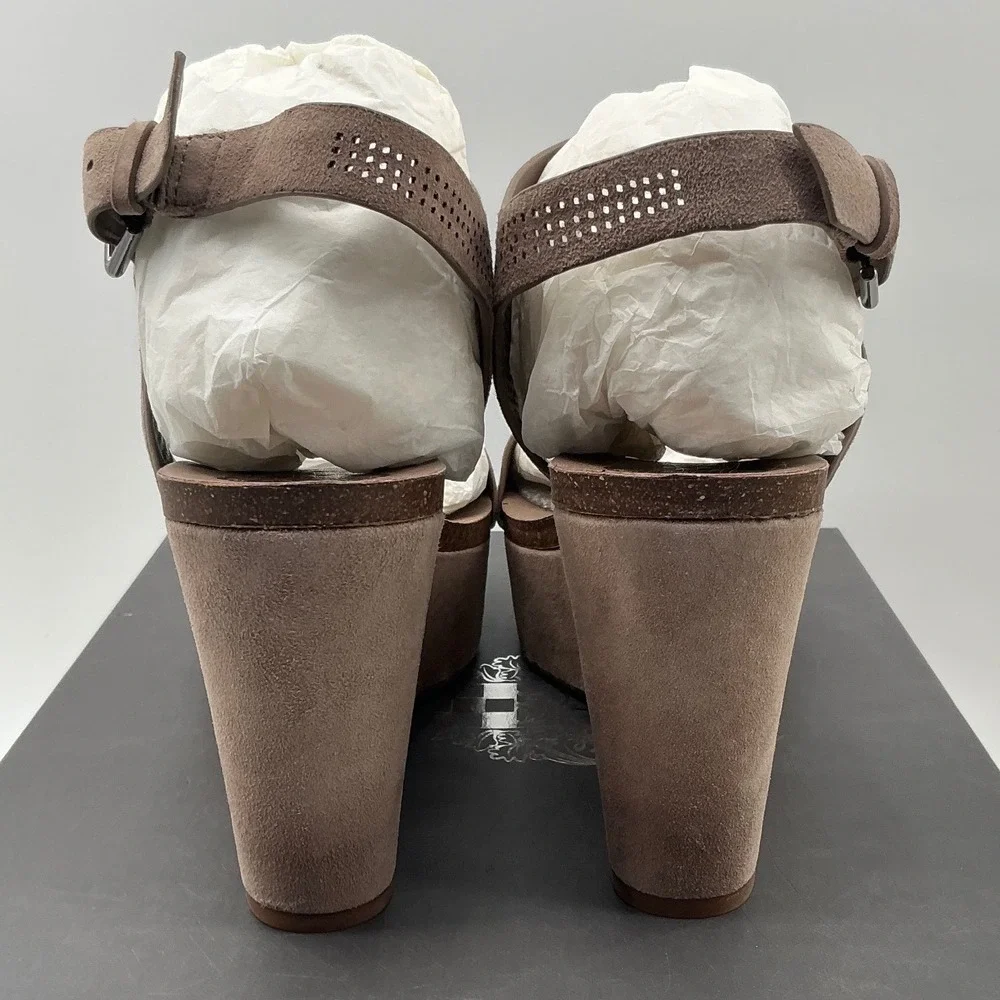 Vince Camuto Vessinta Taupe Suede Perforated Platform‎ Wedge Sandals 9.5M